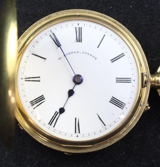 A ladys Edwardian 18ct gold and enamel keyless half hunter fob watch by William Kibble, London,